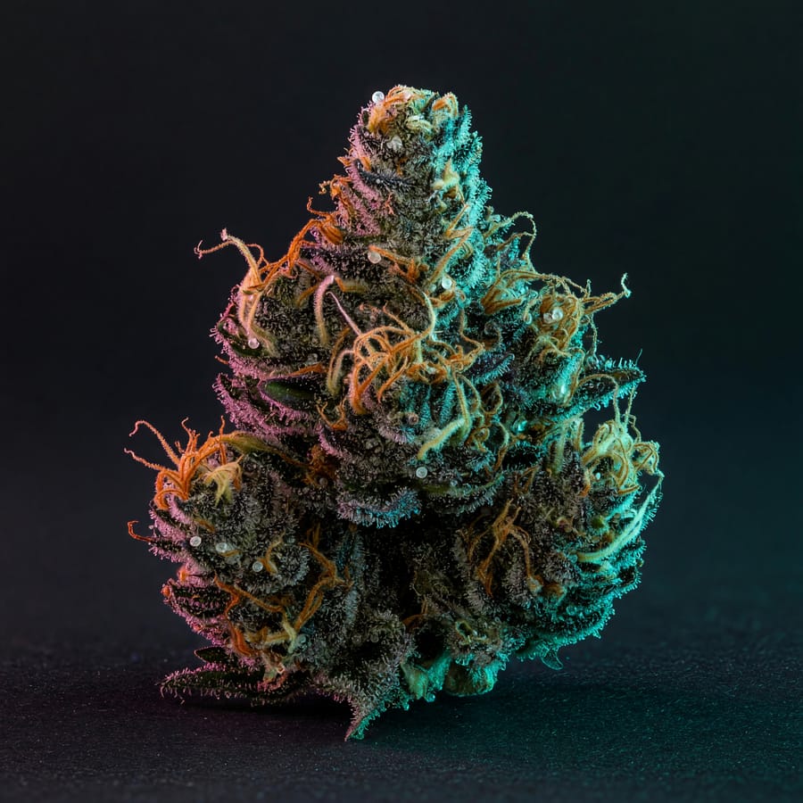 Cannabis flower macro in GRIFTERS brand colors